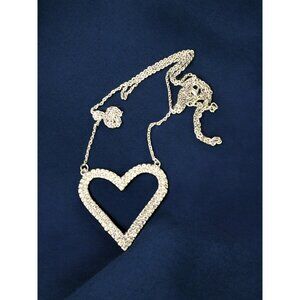 Silver Chain Necklace w Jumbo Silver & Crystal Sparkly HEART Pendant